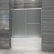SUNNY SHOWER 60 in. W x 57 in. H Bypass 2 Sliding Tub Glass Door, 1/4 in. Frosted Glass Shower Door, Chrome Finish