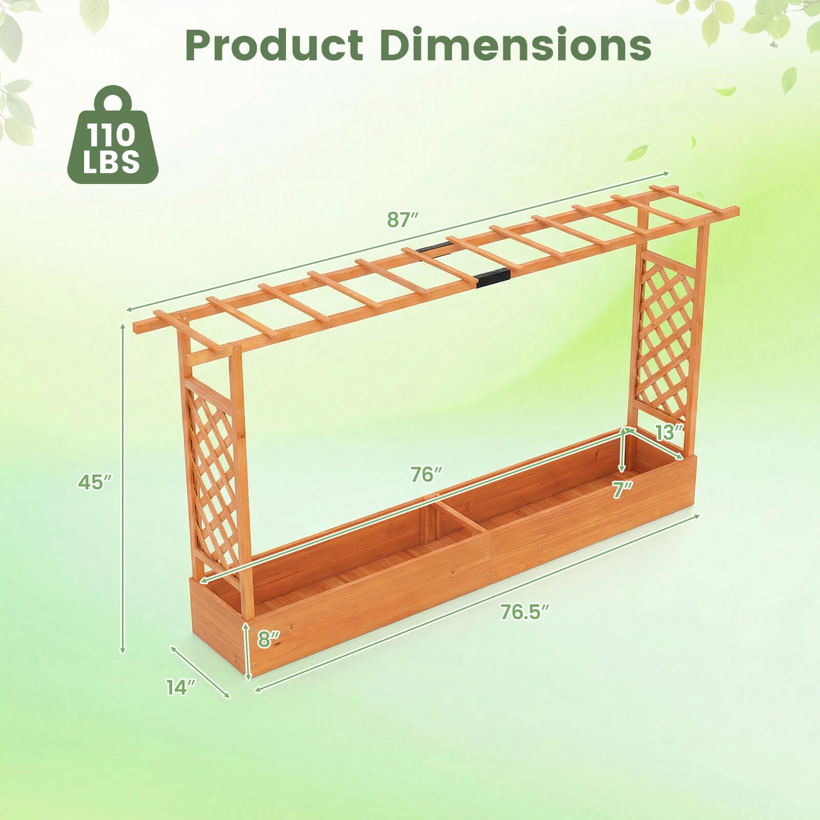 Costway 2 PCS Wooden Raised Garden Bed with Trellis Hanging Roof Drainage Holes for Flowers Orange
