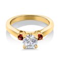 thumbnail image 3 of Gem Stone King 18K Yellow Gold Plated Silver Lab Grown Diamond and Red Garnet Engagement Ring for Women | 0.88 Cttw | Round 6MM | Gemstone April Birthstone | Size 9, 3 of 6