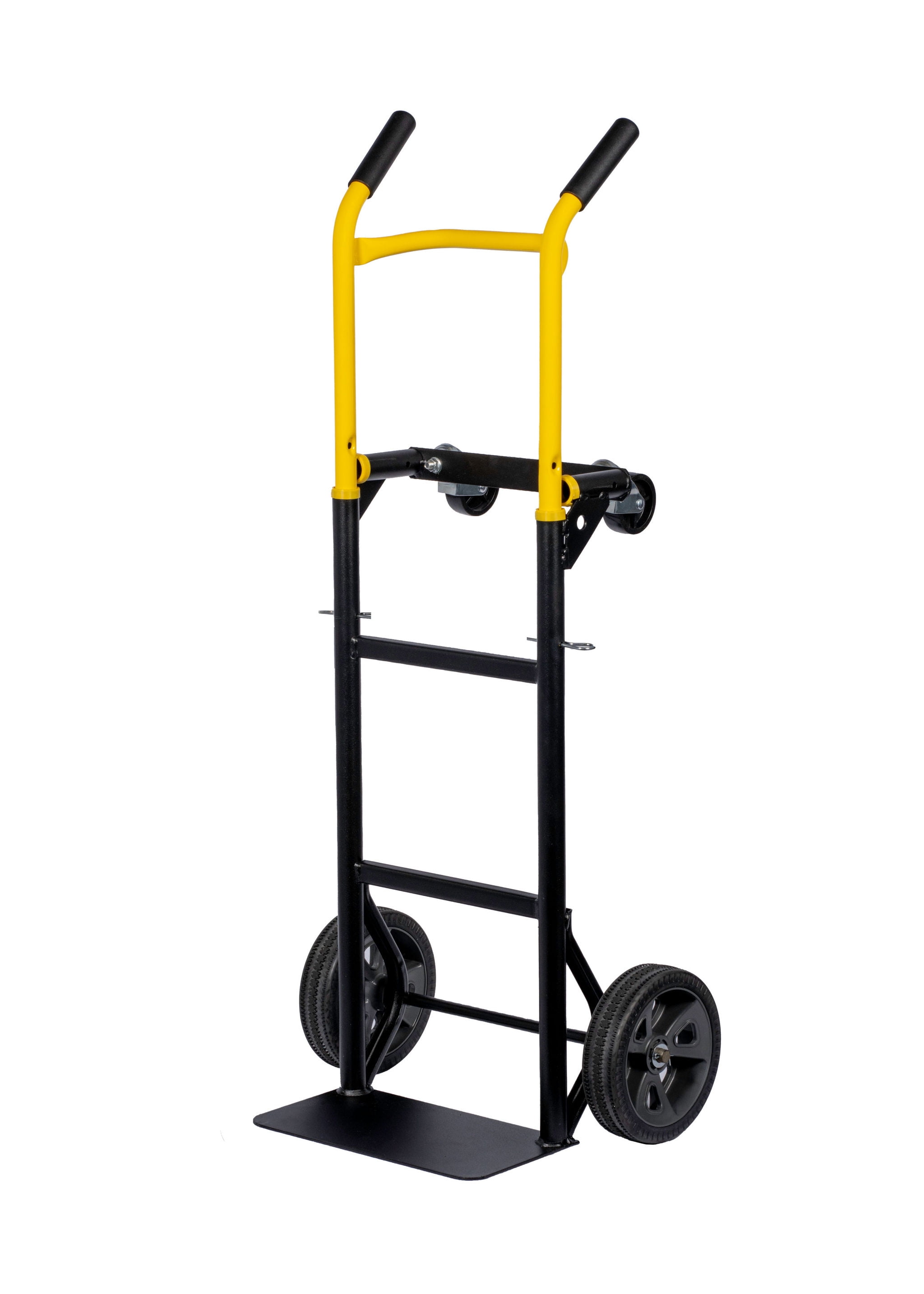 Harper Trucks JDTSA0423 600/700 lb. Capacity Steel Convertible&nbsp;Hand Truck with 8" Flat Free DuroTread Pro Wheels, Yellow Handle/Black&nbsp;Frame