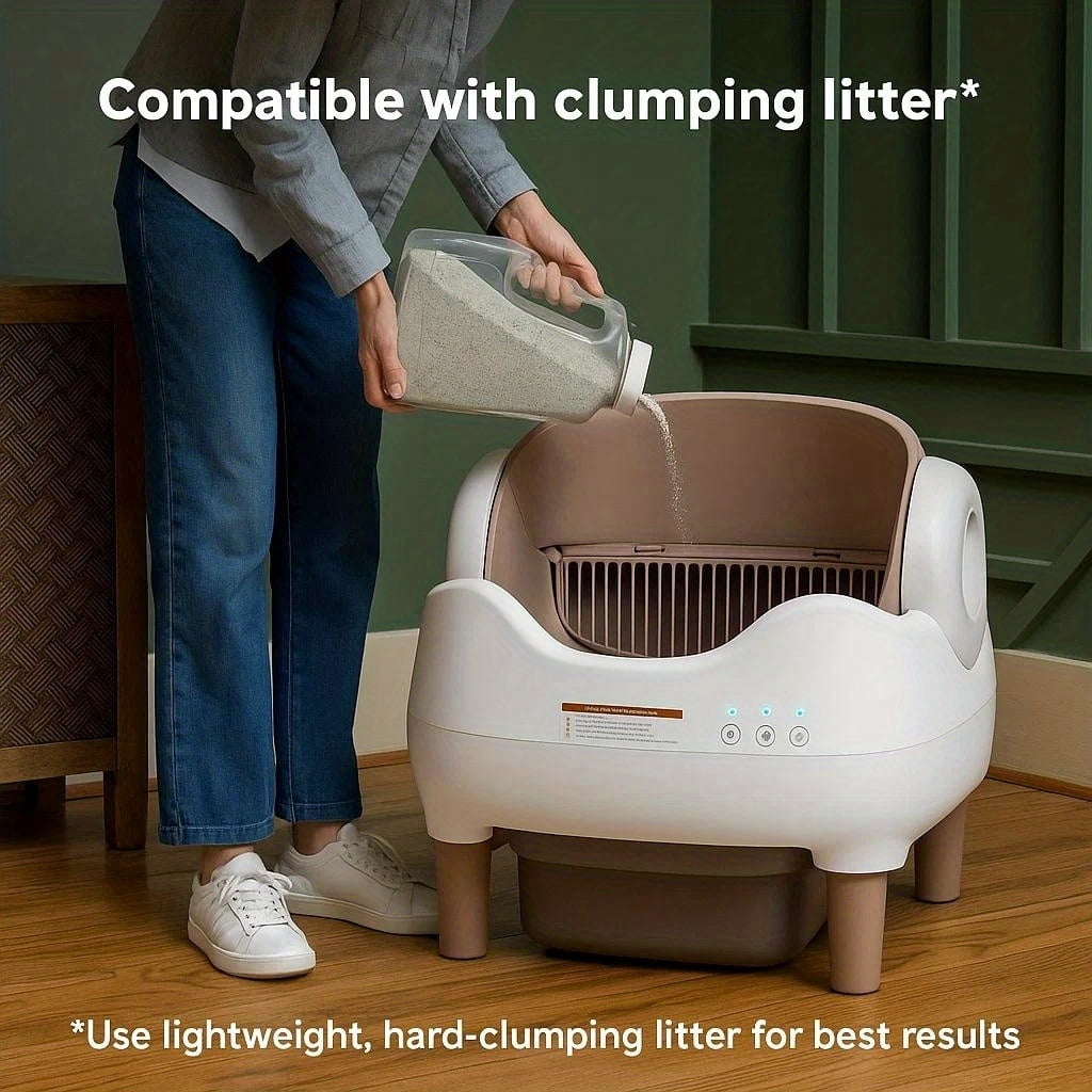 Extra-large Smart Self-cleaning Cat Litter Box, Smart Litter Box With App-Controlled Automatic Cleaner, Built-in Ambient Light & Dual Odor Elimination, 2-Week Automatic Maintenance, Large Waste Bin,