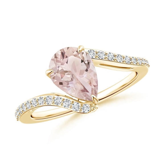 ANGARA Natural Pear-Shaped 1.15 ct Morganite Bypass Ring with Diamond Accents in 14K Yellow Gold for Women | Birthday, Anniversary, Jewelry Gift for Women | Natural Morganite Ring