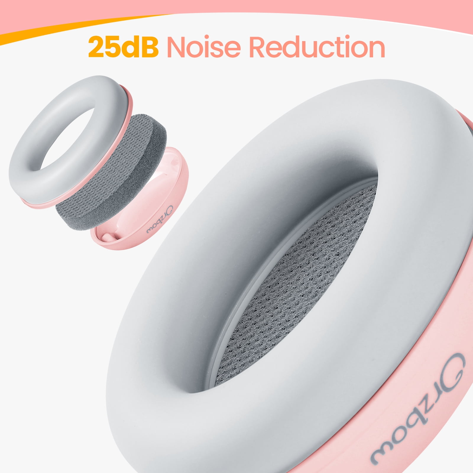 Orzbow Baby Noise Cancelling Headphones with Cute Bear Design for Babies Infant up to 48 Months, Ear Muffs Noise Protection with Non-Slip Band for Airplane Travel Sleep, Pink Bear