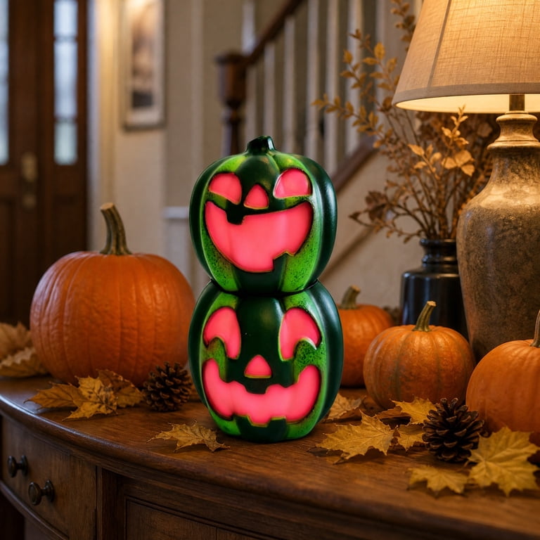 Summerween Stacked Watermelon Pumpkin LED Light, Battery Operated