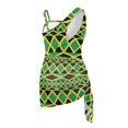 thumbnail image 5 of Whosucclay Jamaican Flag Inspired Geometric Diamond Pattern Girls One Piece Swimsuit, Padded Adjustable Straps One Piece Swimsuit Set with Mesh Cover Up for Swimming, 11-12 Years Old, 5 of 10