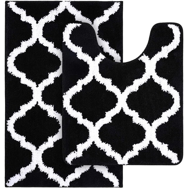 Bathroom Rug 2 Piece Set Microfiber Bathroom Shower Mat and U Shape Toilet Rug