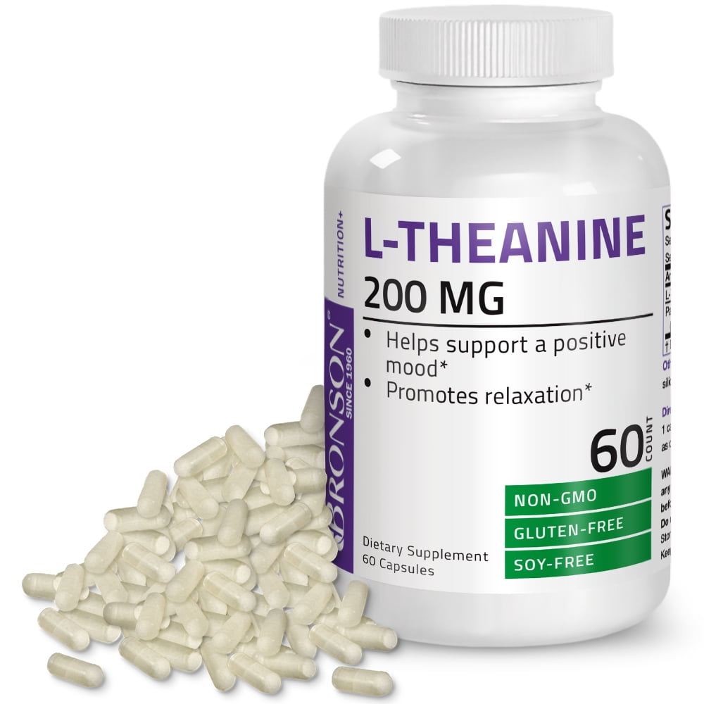 L-Theanine 200mg (Double-Strength) with Passion Flower Herb - Reducing Stress - Non-GMO Gluten Free, 60 Capsules