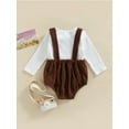 thumbnail image 4 of Cenuakty Baby 2PCS Spring Romper Suit, Long Sleeve Plain Ribbed Crew Tops+ Buckle Shoulder Straps Snap Triangle Suspender Romper, 4 of 9