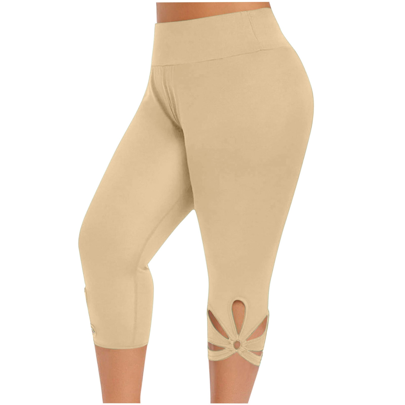Womens Plus Size Capris High Waist Hollow-out Bottom Skinny Underpants Leggings  Under Dress Stretch Yoga Pants 