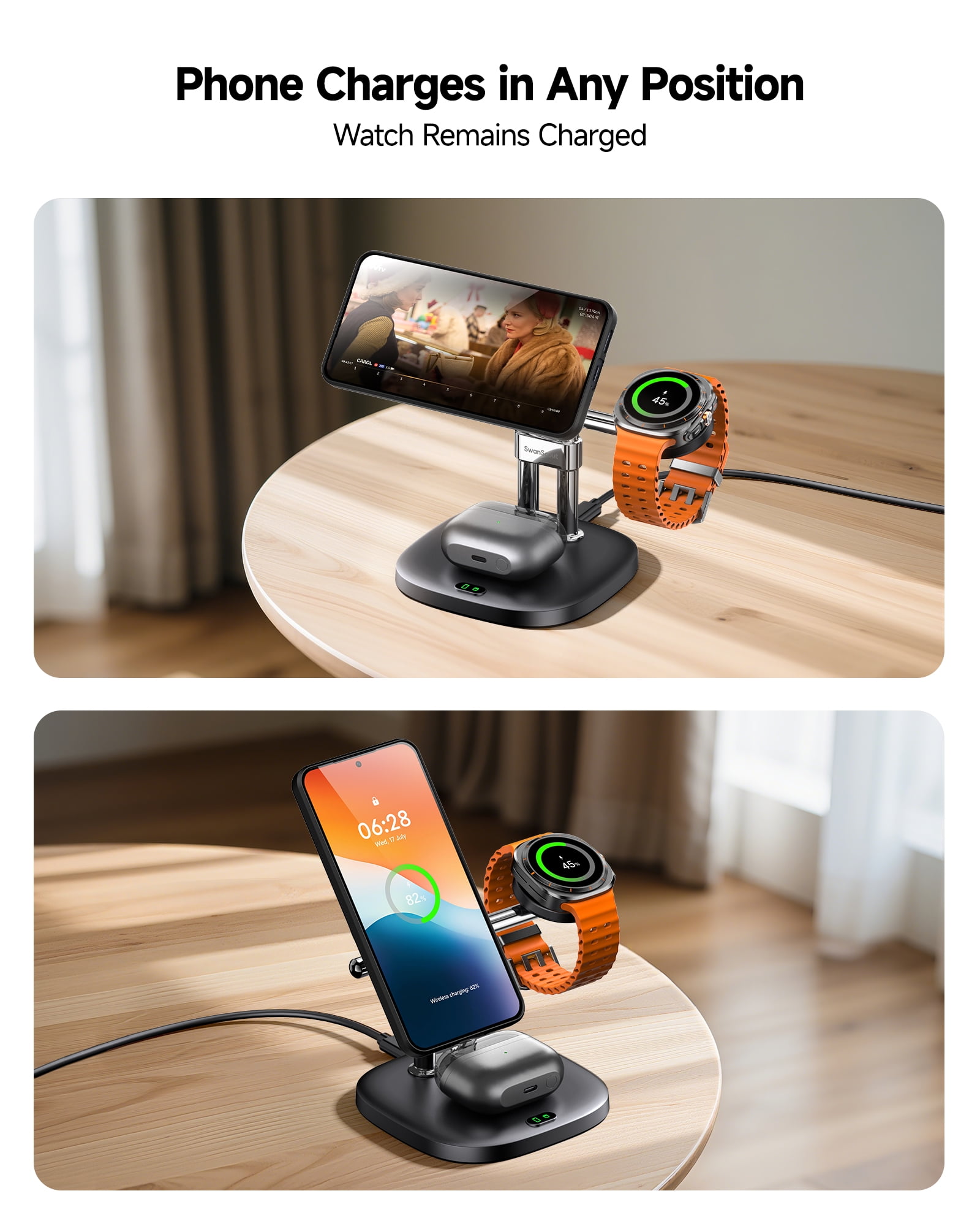 Magnetic Wireless Charger for Samsung Phones (Need A Magnetic Case), for Galaxy S26/S25/S24/S23/Z Fold7/Z Flip 7/S22, Galaxy Watch 8/8 Classic/Ultra/7/6/5/4/3, SwanScout 712SM (No Adapter)