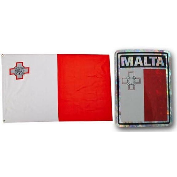 Wholesale Combo Set Malta Country 3x5 3’x5’ Flag and 3"x4" Decal