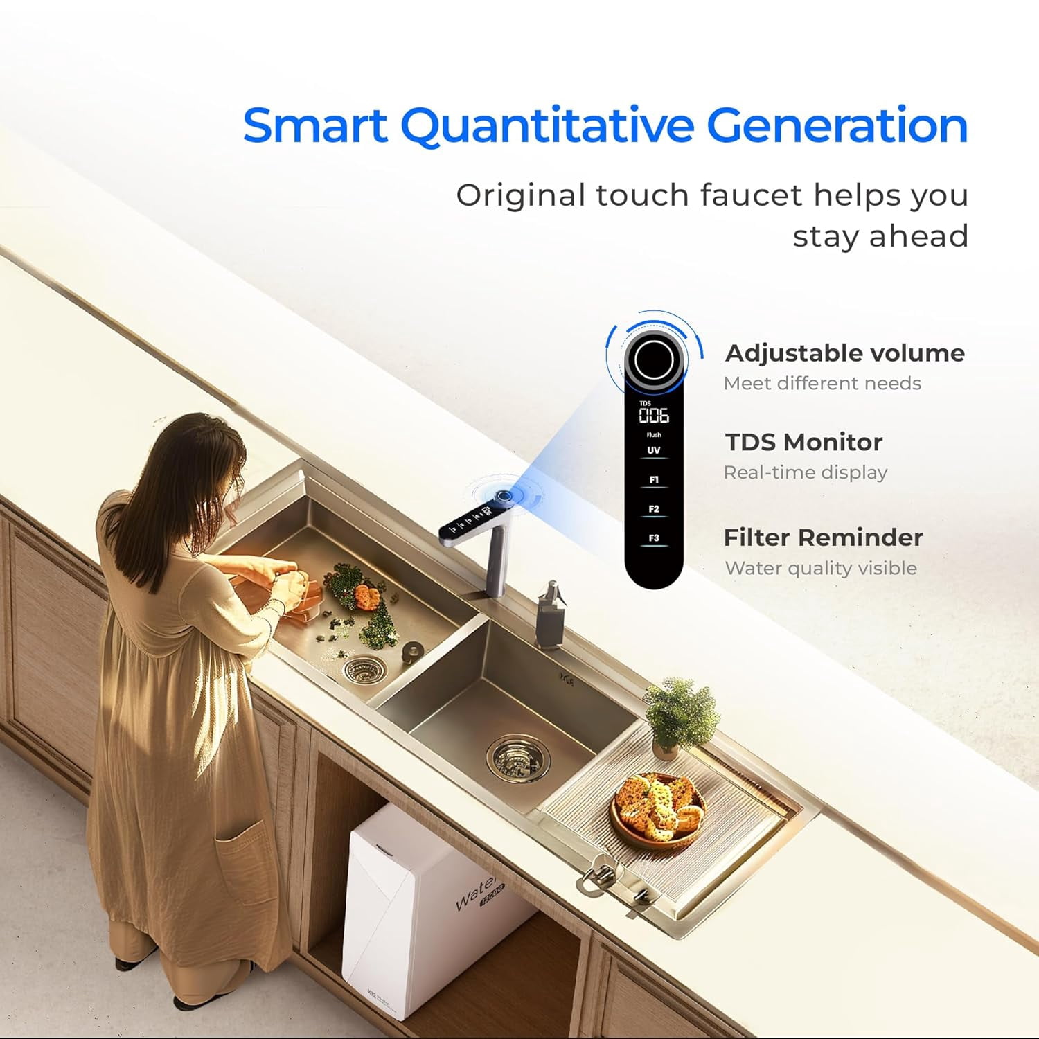 Waterdrop X12-Basic Tankless RO Water Filte 1200 GPD Undersink Reverse Osmosis System, 10-Stage Filtration RO Water Filtration System, 3:1 Pure to Drain, BPA Free