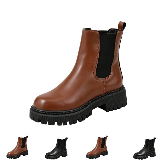 Dweltoz Women's Chelsea Heeled Ankle Boots Shoes Fall Fashion Slip On Round Toe Low Heel Booties Casual Daily Elastic Side Panels Shoes,Black 7