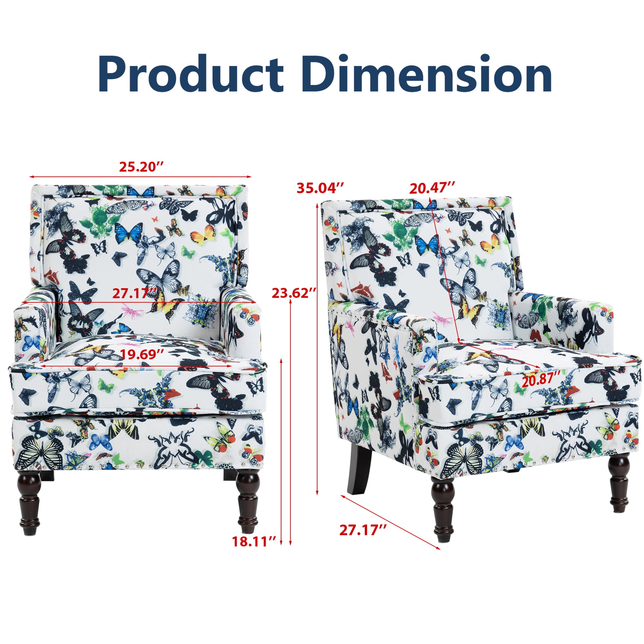 GDF Studio Zerra Vintage Upholstered Armchair with Solid Wood Legs & Nailhead Trim, Butterfly Accent Chair, White