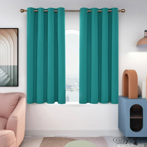 Deconovo Turquoise Short Blackout Curtains for Kitchen Thermal