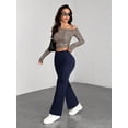 thumbnail image 6 of Women's Petite Navy Blue Textured Knit Flare Sweatpants, 6 of 8