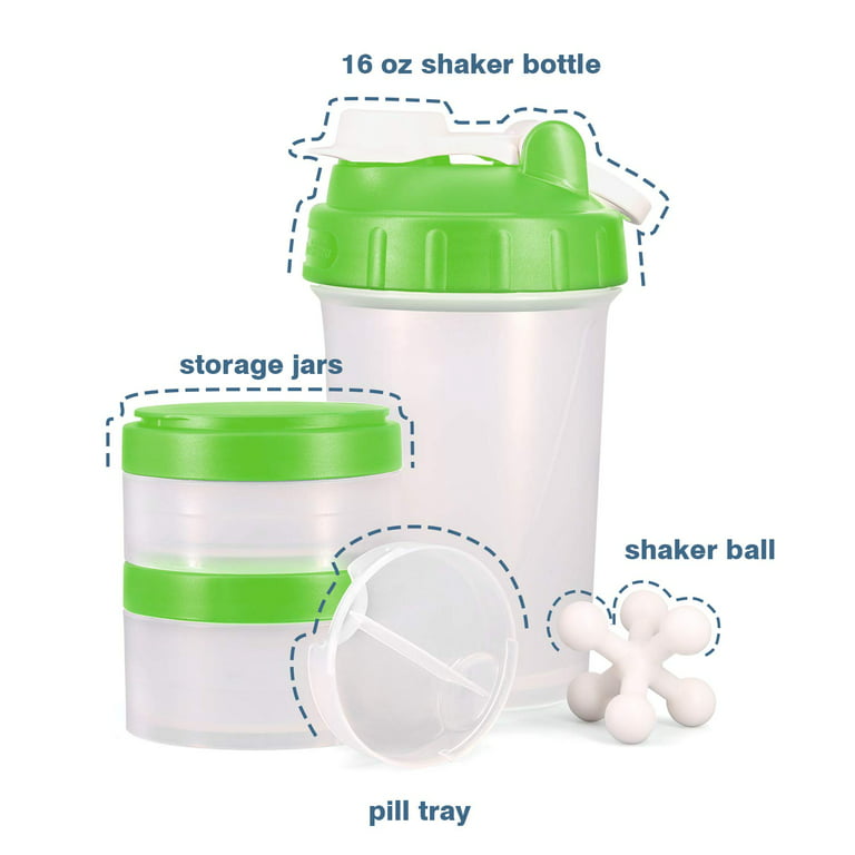 Altid Ødelægge gentage 16 OZ Protein Workout Shaker Bottle with Mixer Ball and 2 close-connected  Storage Jars for Pills, Snacks, Coffee, Tea. 100% BPA-Free, Non Toxic and  Leak Proof Sports Bottle - Walmart.com