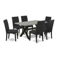 thumbnail image 2 of East West Furniture 7-Piece Modern Dining Set- 6 Upholstered Dining Chairs with Black Linen Fabric Seat and Stylish Chair Back - Rectangular Table Top & Wooden Cross Legs - Cement and Black Finish, 2 of 10