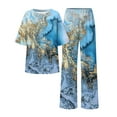 thumbnail image 4 of Aqestyerly Hauts d'Été Tendance Femmes Décontracté Imprimé Col Rond Manches Courtes et Pantalons Longs Ensemble, 4 of 5