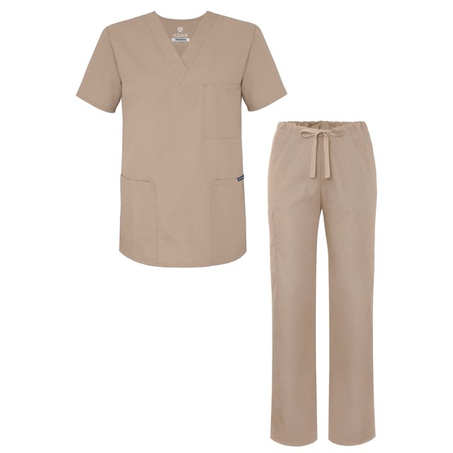 Adar Universal Unisex Scrub Set - Unisex V-Neck Scrub Top & Tapered Drawstring Scrub Pants