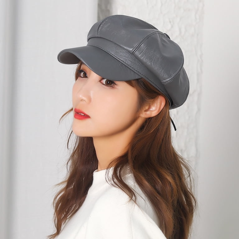 Penkiiy Women Newsboy Hats Leather Visor Beret Cabbie Hat Vintage