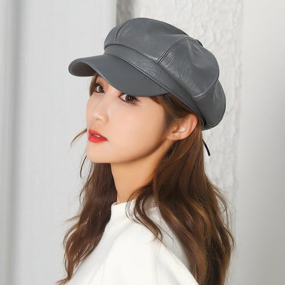 Kayannuo Christmas Women's Beret Leather Solid Color Versatile Painter Hat Spring Octagonal Hat Christmas Gifts