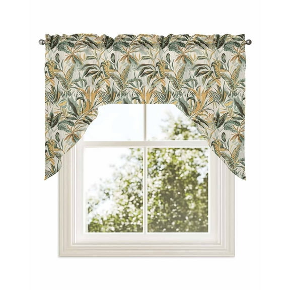Summer Palm Kitchen Curtains Swag Valance for Windows/Bathroom/Cafe, Vintage Tropical Botanical Leaves Rod Pocket Drape Panel Swag Curtains Valance for Bedroom/Living Room 56"x36"