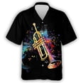 thumbnail image 4 of Camisa hawaiana con estampado de instrumentos musicales para hombre, camisas hawaianas con estampado 3D de flores coloridas, blusas casuales de verano de manga corta con solapa, 4 of 5