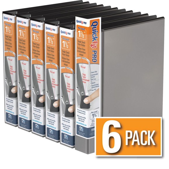QuickFit® Pro Heavy Duty Single Touch Pin-Lock® View Binder, 6 Pack, 1.5"
