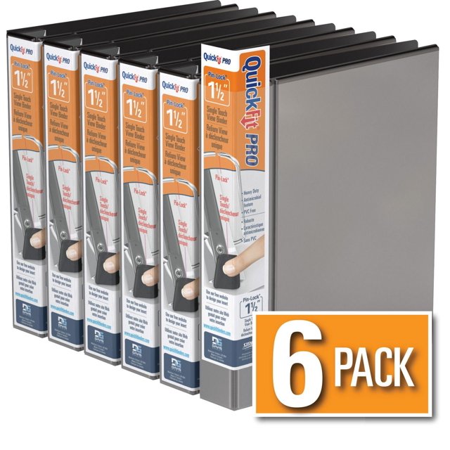 QuickFit® Pro Heavy Duty Single Touch Pin-Lock® View Binder, 6 Pack, 1.5"