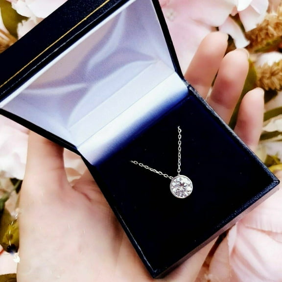3Ct Round Cut Bezel Set VVS1 Diamond Solitaire Pendant In 14k White Gold Finish Silver
