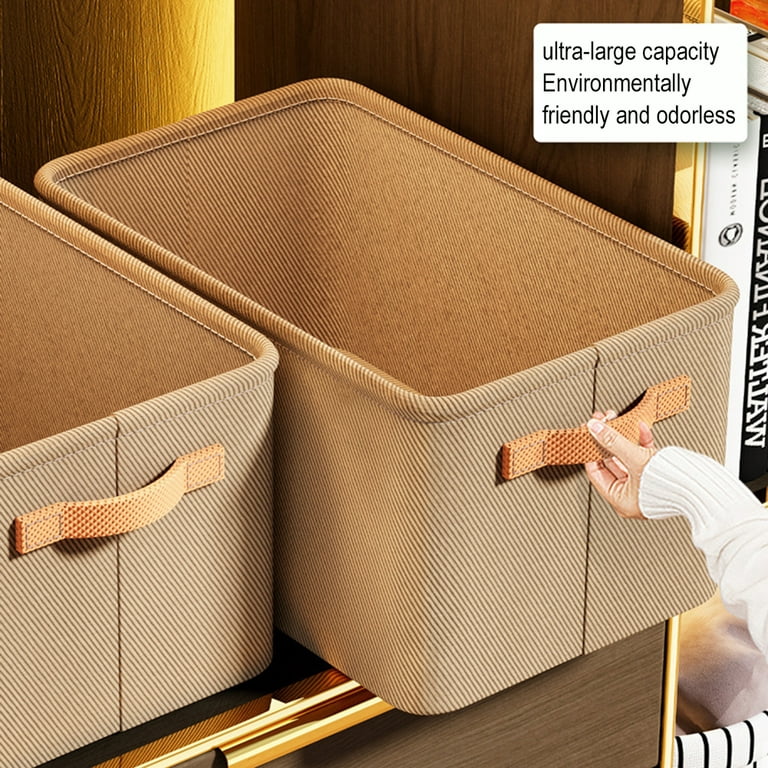 Storage Baskets for Shelves with Metal Frame-2Pack Closet Storage Bins for  Organization Collapsible Rectangle Line Fabric Organizing Boxes with