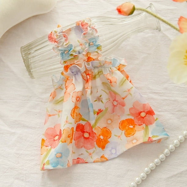 Ropa fina de verano para mascotas, bandolera para gatos, pintura al óleo, falda de flores, chaleco de verano para perros pequeños y gatos