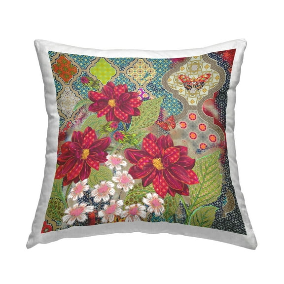 Stupell Industries Quatrefoil Patterned Flowers Square Decorative Printed Throw Pillow, 18 x 18,