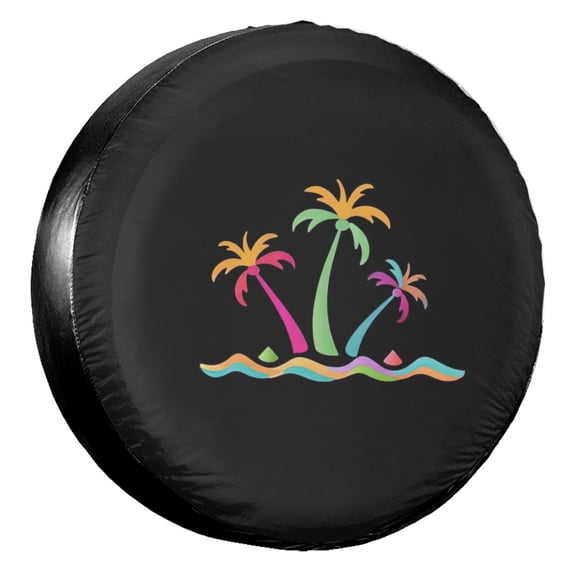 KAKALAD Palm Trees Colorful Spare Tire Cover Universal Vehicle Accessories Buckle Car Tools 14”in