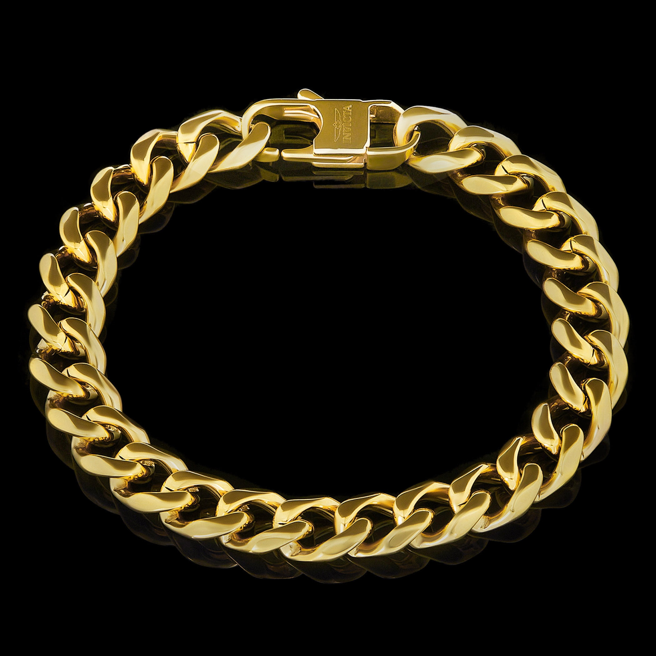 Invicta Jewelry Men's Curb Chain Gold Plated Steel Bracelet (11mm) - 9"
