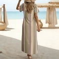 thumbnail image 4 of Pounoo Maxi Dresses for Women V Neck Short Sleeve Dresses Minimalist Style Lightweight Breathable Striped Print Side Slit Loose Fit Dresses Gift, 4 of 7