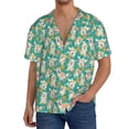 thumbnail image 3 of Honeii 's SHIBA WITH FLORAL for men's short-sleeved button-up collared shirt featuring a pocket, perfect for beach vacations, and travel adventures., 3 of 5