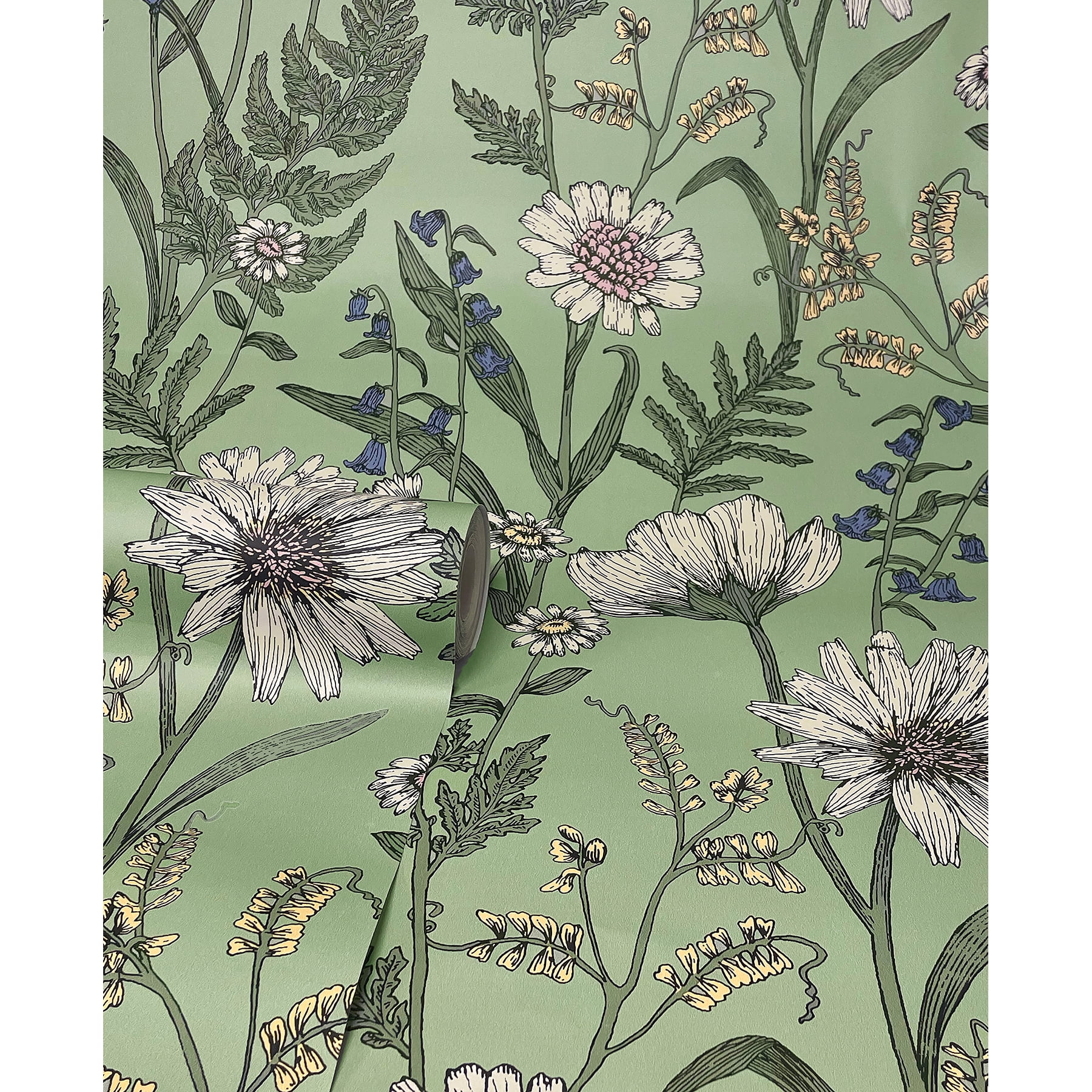 Fine Decor Arden Sage Wild Meadow Wallpaper, 20.5-in by 33-ft