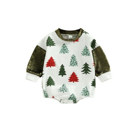 

Baby Girls Autumn Casual Romper Long Sleeve O Neck Christmas Tree Print Loose Romper