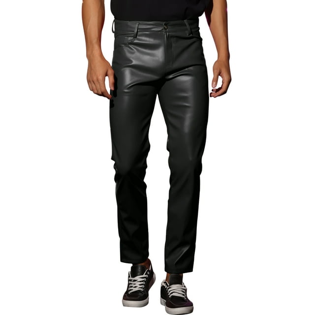 Pantalones de cuero sintético INSPIRE CHIC para hombres, ajuste slim, para fiestas de hip hop, discotecas y clubes, talla 30, color negro
