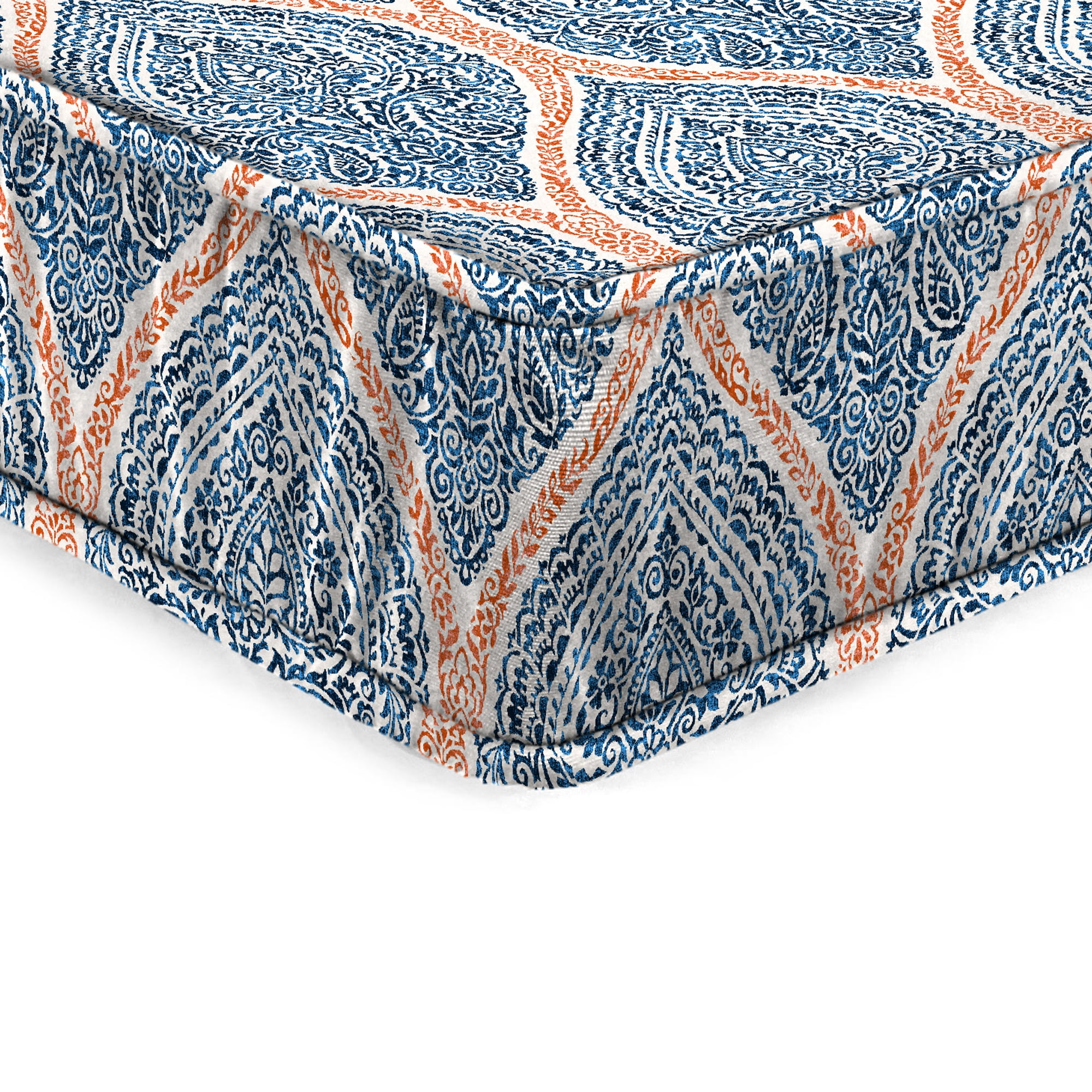 Jordan Manufacturing 22.5" x 22.5" Andorra Tiger Lily Navy Damask Square Outdoor Deep Seat Cushion with Ties and Welt