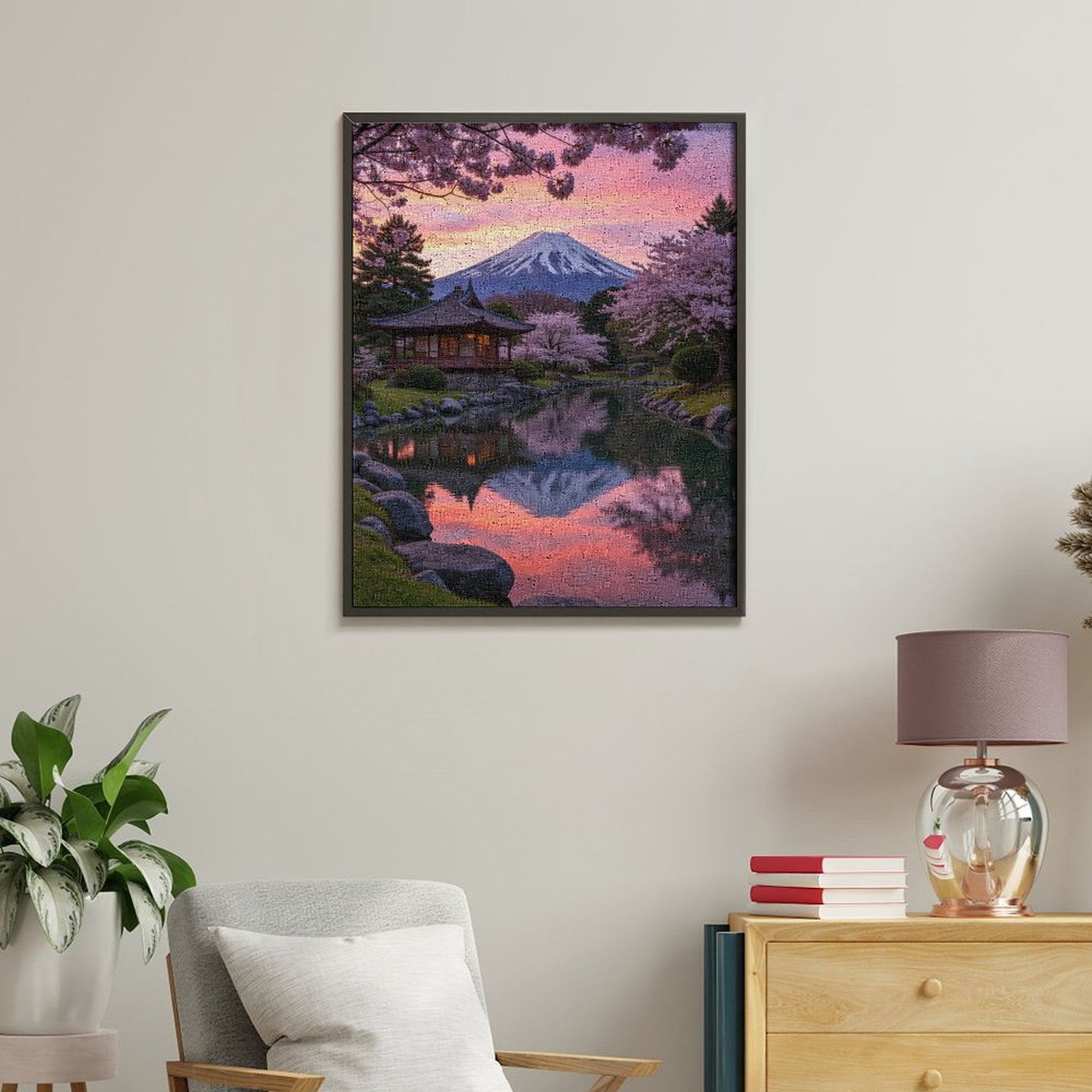 Paint by Numbers Kit for Adults, Japanese Garden Cherry Blossoms Sunset Paint by Numbers, Easy Paint by Numbers Kit for Adults Beginner, DIY Adult Paint by Number Kits on Canvas, Home Decor