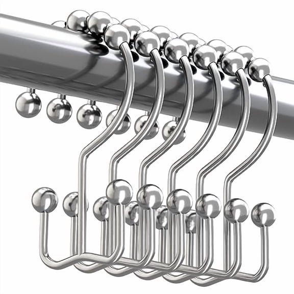 Shower Curtain Hooks Rings,Rust-Resistant Metal Double Glide Shower Hooks for Bathroom Shower Rods Curtains,Set of 12 Hooks - Chrome