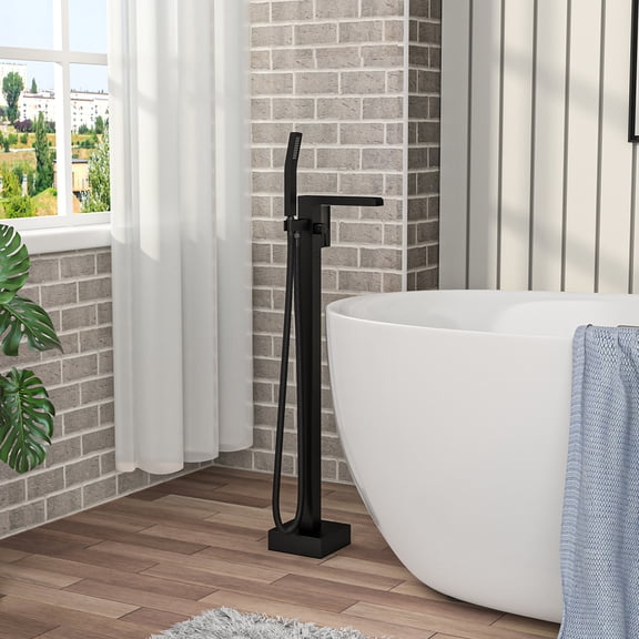 Freestanding Bathtub Faucet Waterfall Tub Filler Matte Black Floor Mount Brass Bathroom Faucets with Hand Shower