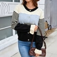 thumbnail image 4 of PBFRDSJ Women’s Striped Open Front Cardigan Long Sleeve Crew Neck Button Down Knit Sweater Retro Casual Wool Tops, 4 of 9
