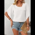 thumbnail image 4 of Blusas Informales Elegantes para Mujer, Blusas Asimétricas de Cuello en V para Trabajo, Camisas de Verano con Mangas con Volantes. L, 4 of 7