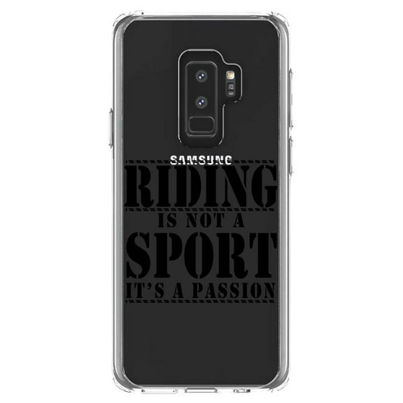 DistinctInk Clear Shockproof Hybrid Case for Samsung Galaxy S9  PLUS (6.2" Screen) - TPU Bumper Acrylic Back Tempered Glass Screen Protector - Riding is A Passion - horses