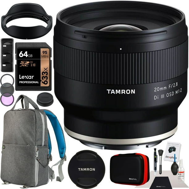 Tamron 20mm F/2.8 Di III M1:2 Lens Model F050 for Sony E-Mount Full Frame Mirrorless Cameras Bundle with Deco Gear Photography Backpack Case + 67mm Filter Kit + 64GB Memory Card +