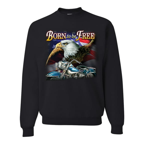Wild Bobby, Born To Be Free Blad Eagle and American Flag Cars and Trucks Unisex Crewneck Graphic Sweatshirt, Black, Small